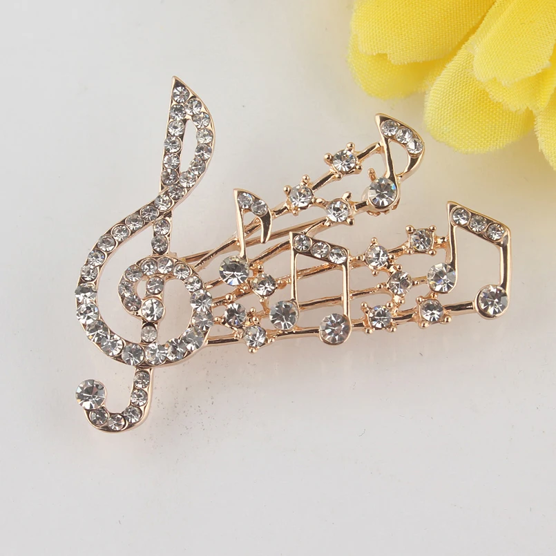 Элегантная Брошь-булавка с фианитами винтажная Цветная брошь в виде музыкальной