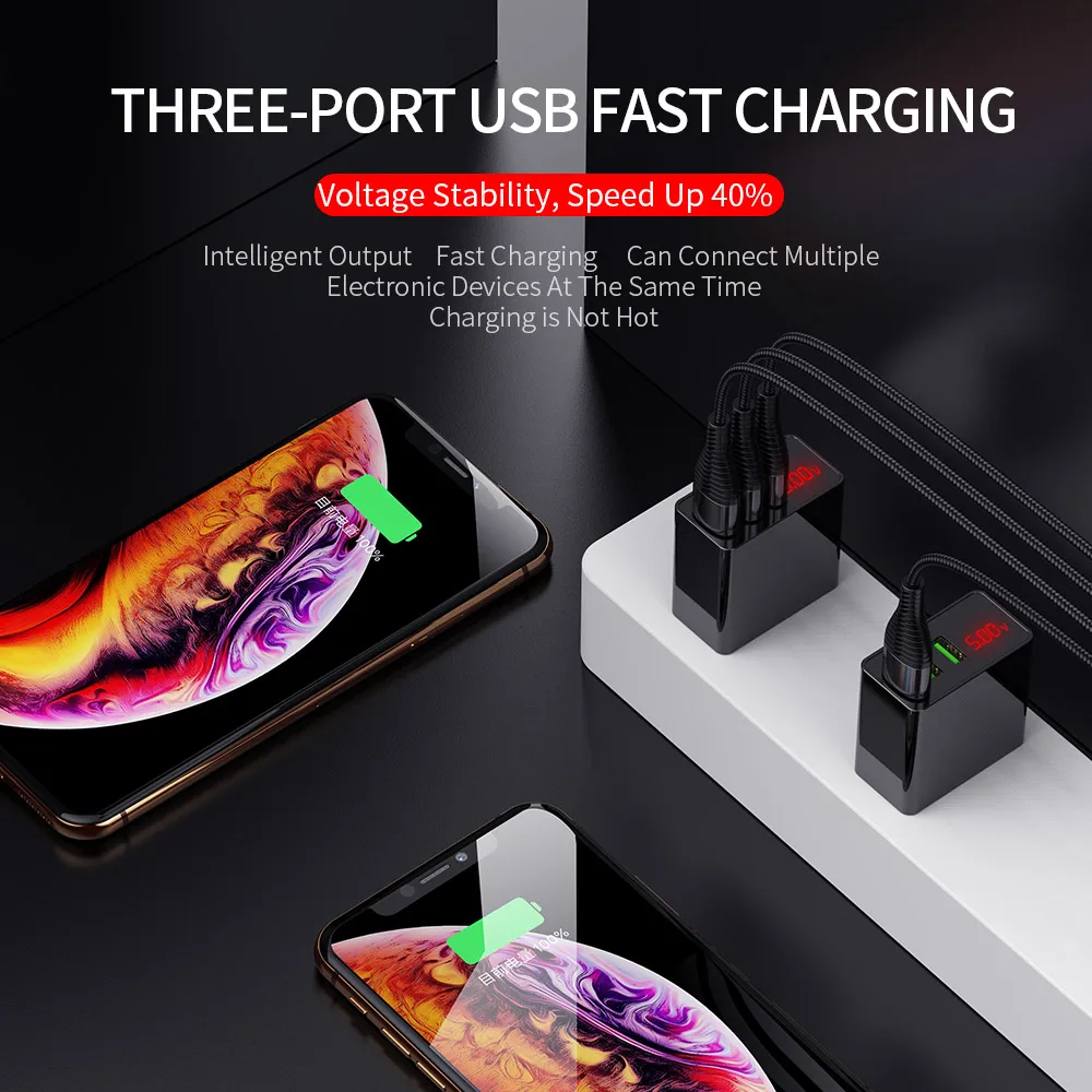 LED Display EU 3 USB Charger 5V 3A Mobile Phone Fast Charging Travel Wall For iPhone Samsung Xiaomi Max 2.4A | Мобильные телефоны и