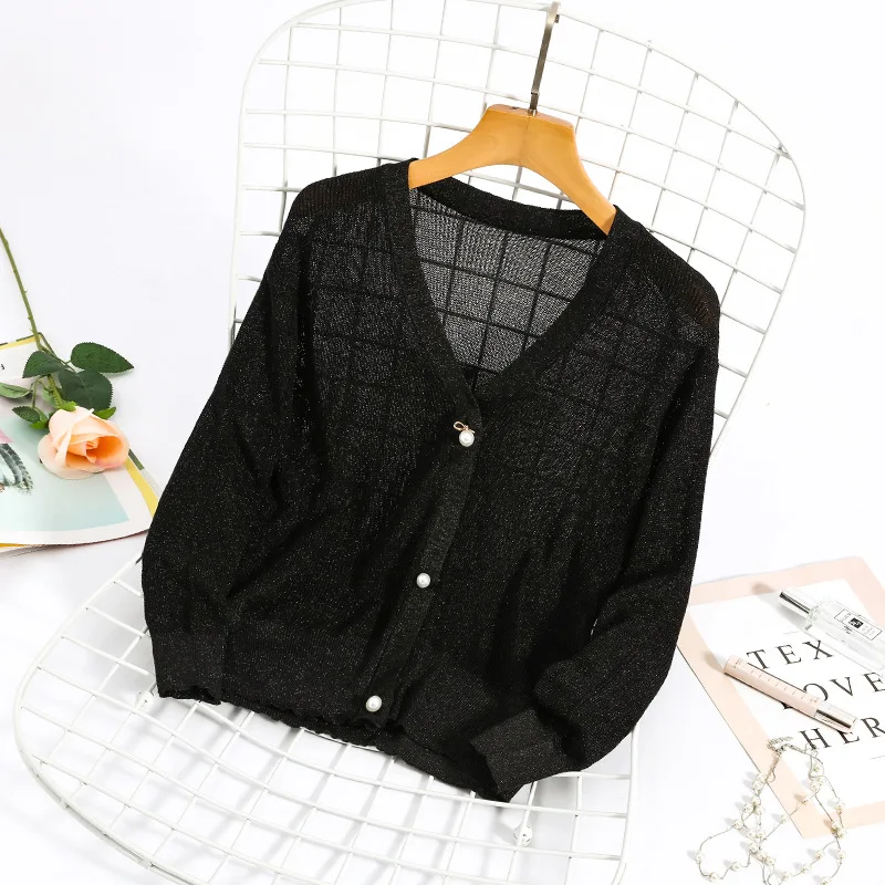 2019 Spring summer casual Women flare sleeve Knitted Cardigan Long Sleeve V-Neck Solid Loose Basic Jacket coat |