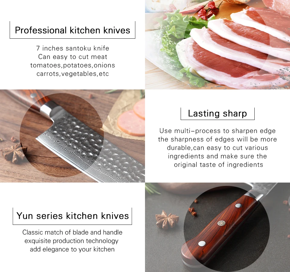 XINZUO 7 ''нож Santoku Профессиональный японский шеф-поварские ножи дамасский клинок ручной работы стальной кухонный нож палисандр ручка Кливер нож