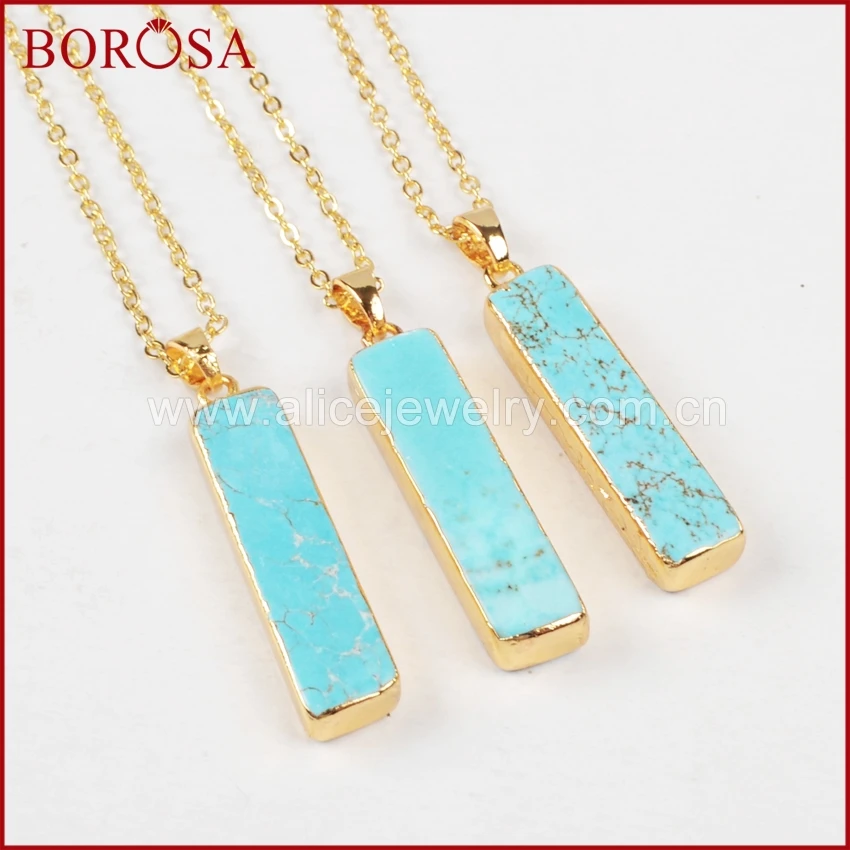 Женское прямоугольное ожерелье BOROSA золотистого цвета с круглым камнем Howlite и 6 мм