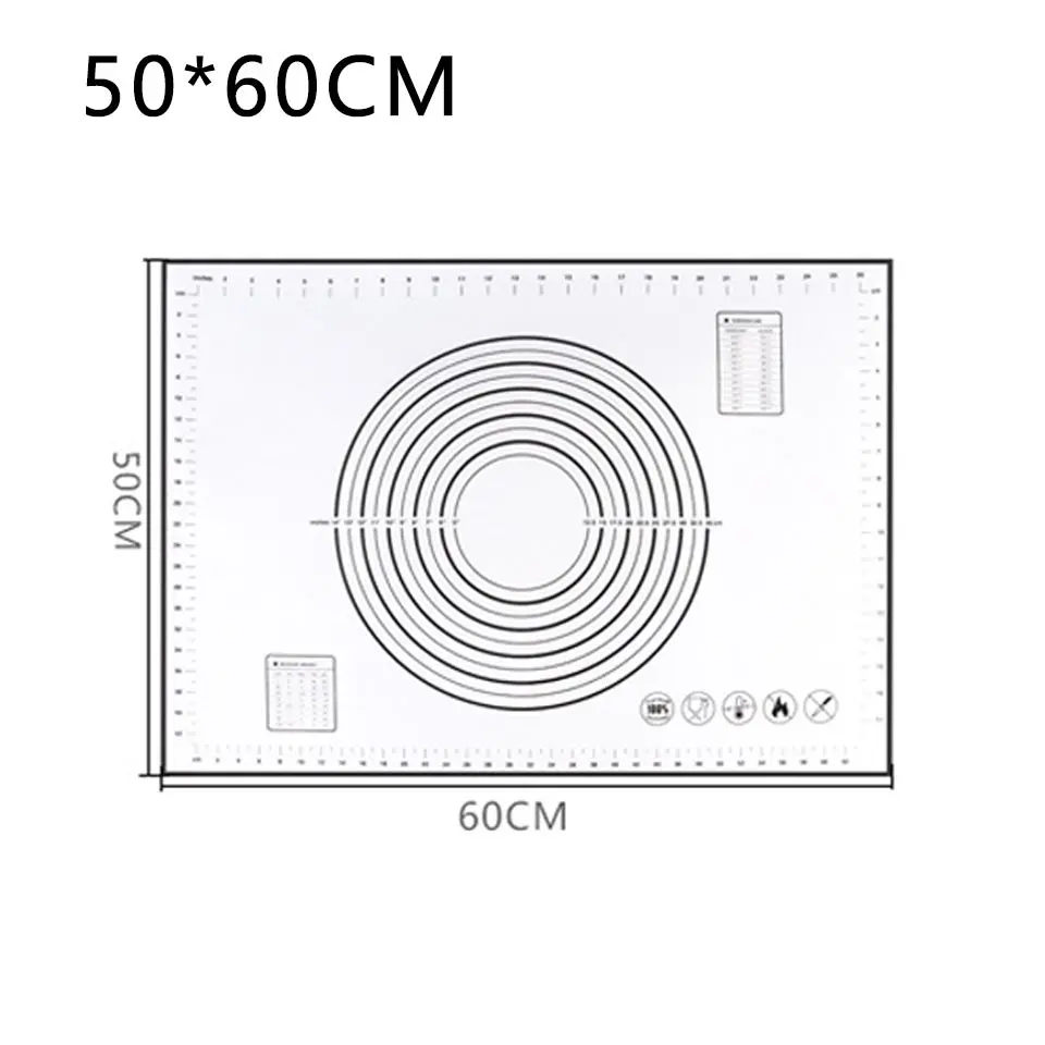 50-60cm-Black Многоразовый силиконовый коврик для выпечки с антипригарным покрытием для духовки, Экологичный коврик для раскатки теста, большие кухонные обеденные инструменты, Аксессуары для выпечки, горячая Распродажа - Цвет: 50-60cm-Black