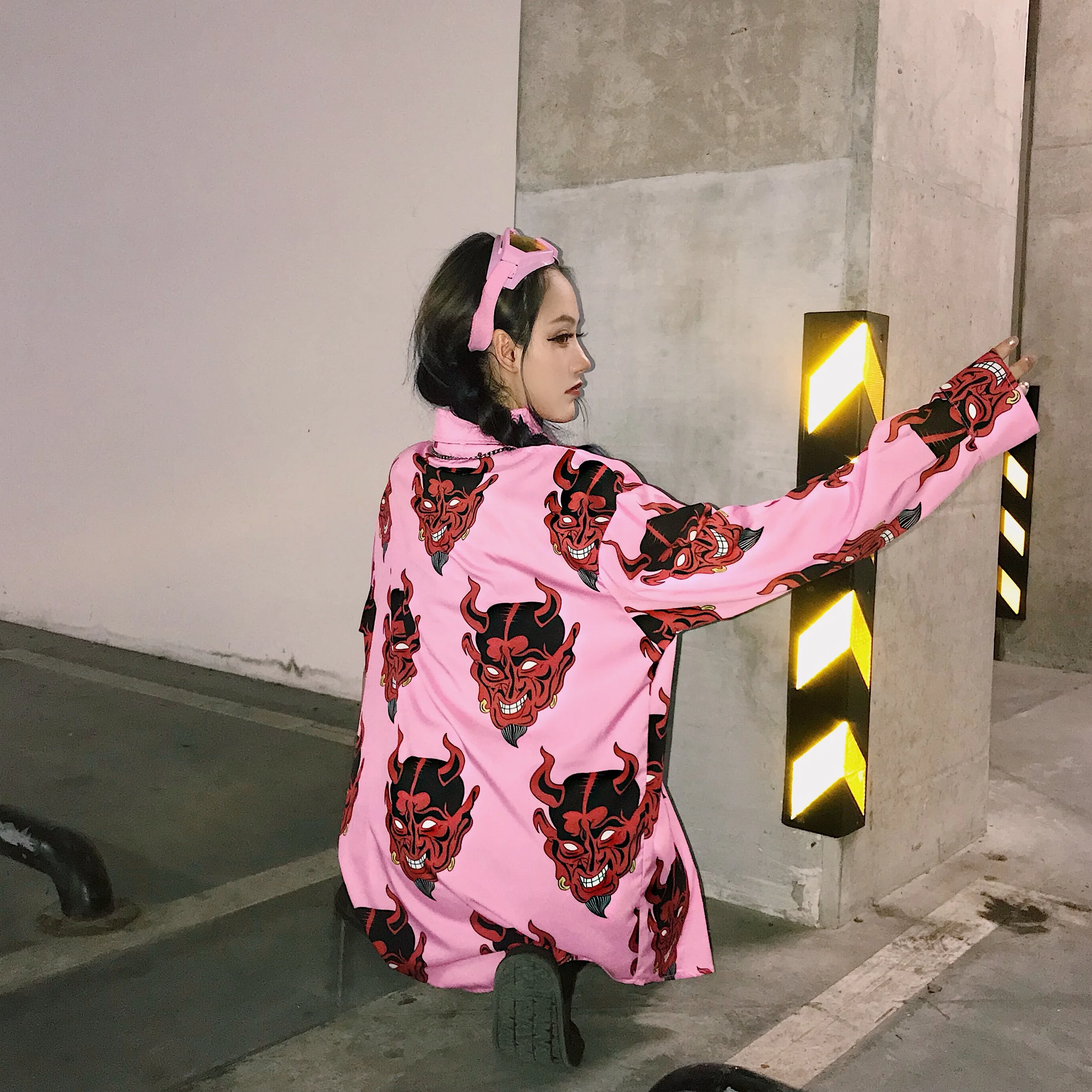 Lazy Ulzzang Harajuku Bf Свободная Повседневная рубашка с демоном женские рубашки для