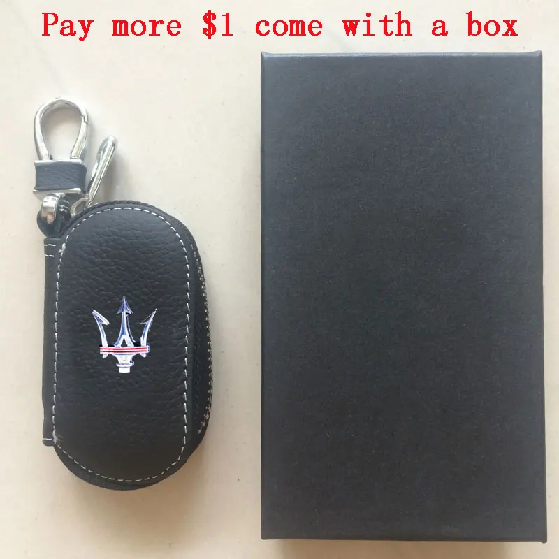 Black with box Новое поступление, мужская сумка из натуральной кожи, чехол для автомобильного ключа, кошельки, Модные Женские ключницы, держатели Carteira для Maserati 1 - Название цвета: Black with box