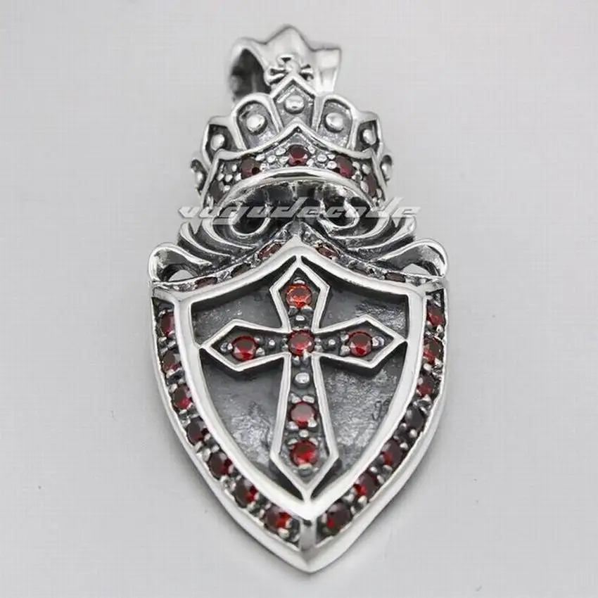 Just Pendant LINSION твердый 925 пробы Серебряная корона крест щит мужская Байкерская панк Подвеска 8N003 - Окраска металла: Just Pendant