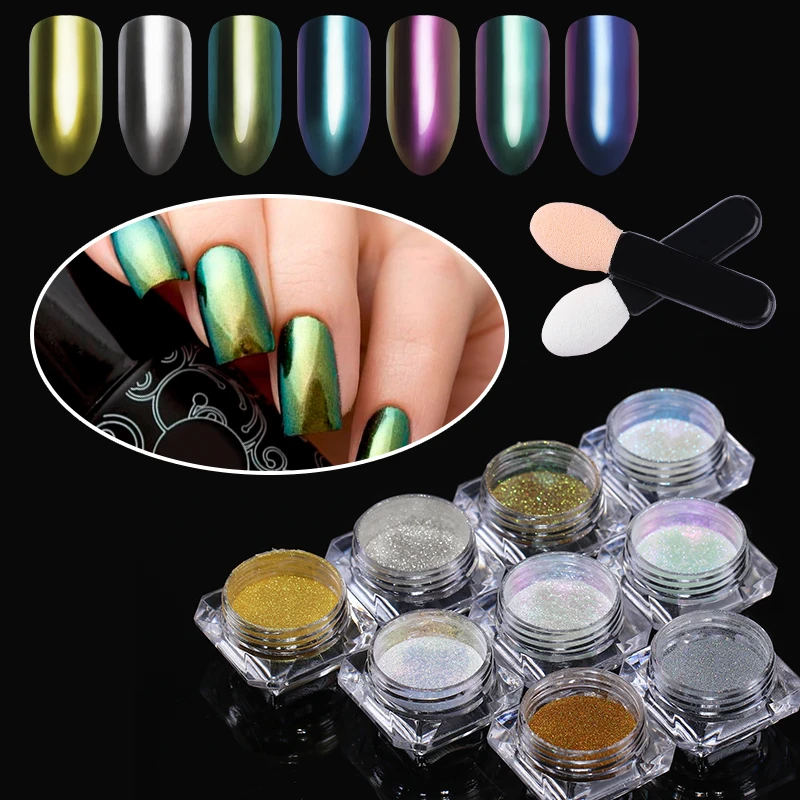 Блеск для ногтей зеркальная пудра хамелеон хромированный пигмент ногтевого