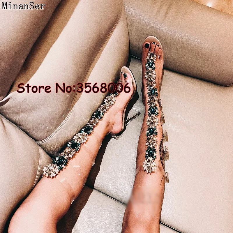 Модные дизайнерские прозрачные женские ботинки на высоком каблуке с пряжкой и