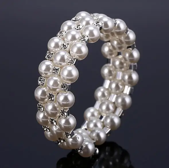 3 row pearl HOCOLE, модный Кристальный браслет, браслет, женская мода, свадебные ювелирные изделия, золото/серебро, стразы, браслеты для женщин - Окраска металла: 3 row pearl