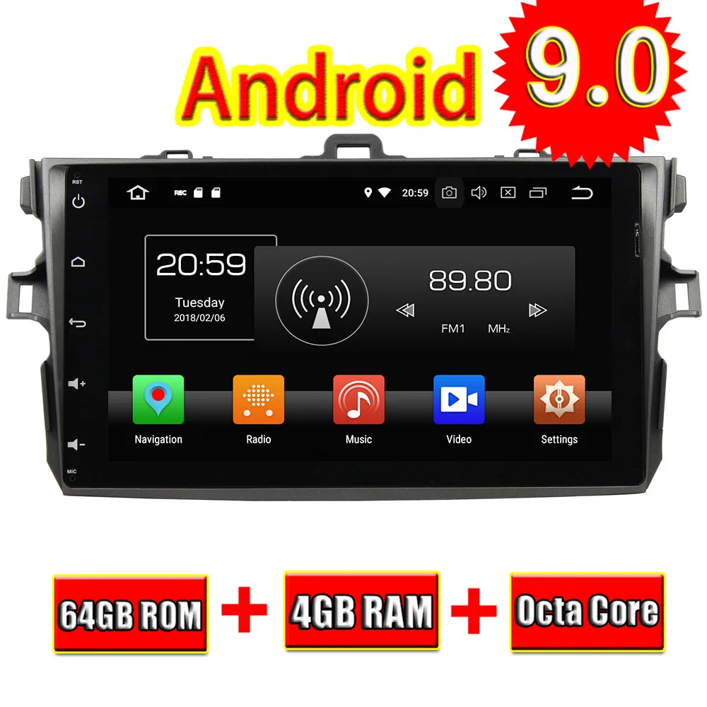 

Topnavi Octa Core Android 9,0 автомобильный мультимедийный плеер для Toyota COROLLA 2006-2011 Авторадио GPS навигация аудио стерео без DVD