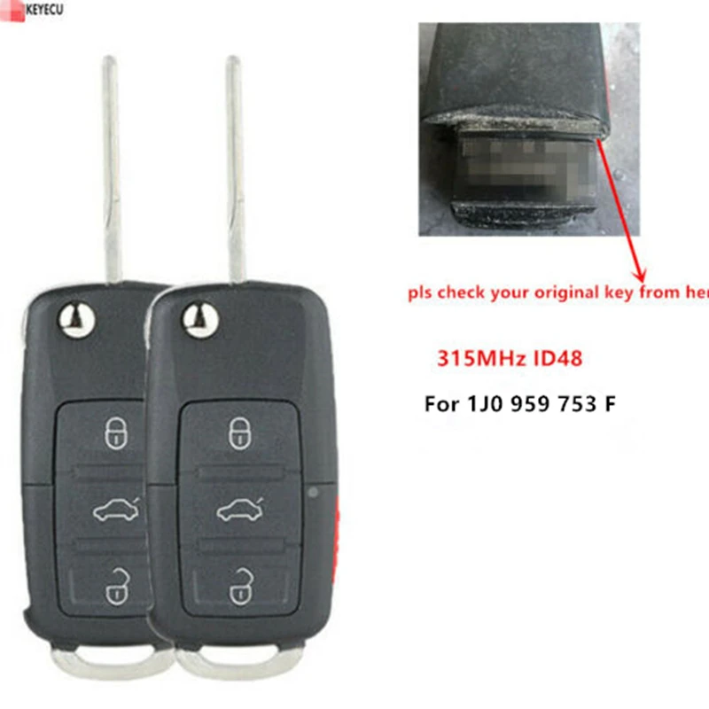 Новый запасной дистанционный ключ Keyecu 315 МГц ID48 для Volkswagen Skoda Seat Beetle Golf Passat 1998 1999 2000