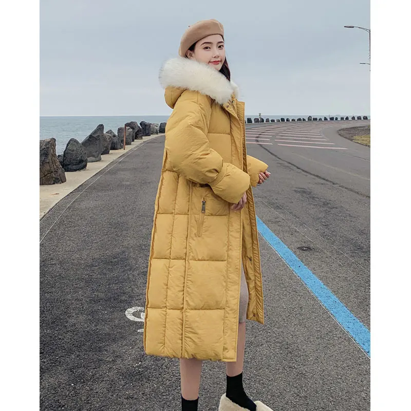 yellow Шикарная длинная шуба с капюшоном Winter Down Coat хлопковая куртка - Цвет: yellow