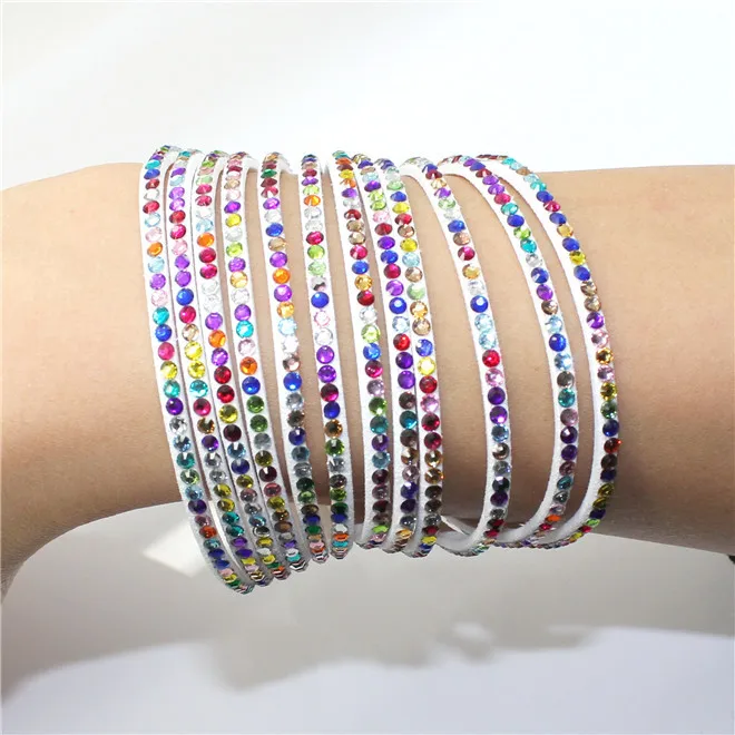 Multicolor Мода 6 Слои Обёрточная бумага Браслеты Slake Кожаные браслеты с кристаллами, ювелирное изделие для пары Женщины браслет - Окраска металла: Multicolor
