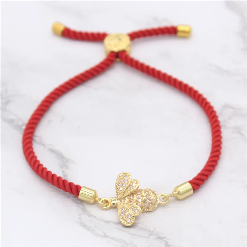 Adjustable Cubic Zirconia Crystal Bee Bracelet Red String Bracelets for Women MBR180239 | Украшения и аксессуары