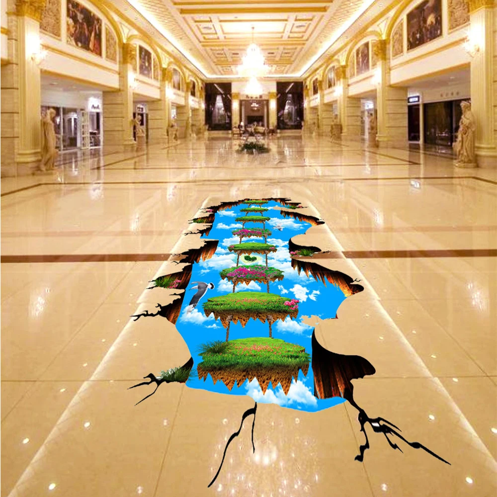 Современные Стикеры 3D пол ПВХ обои самоклеющиеся Mural небо цветок мост фото этаж