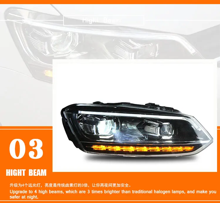 2 шт. светодиодный фары для VW Polo 2011- Автомобильный светодиодный фонарь с двумя ксеноновыми линзами автомобильные аксессуары дневные ходовые огни противотуманные фары