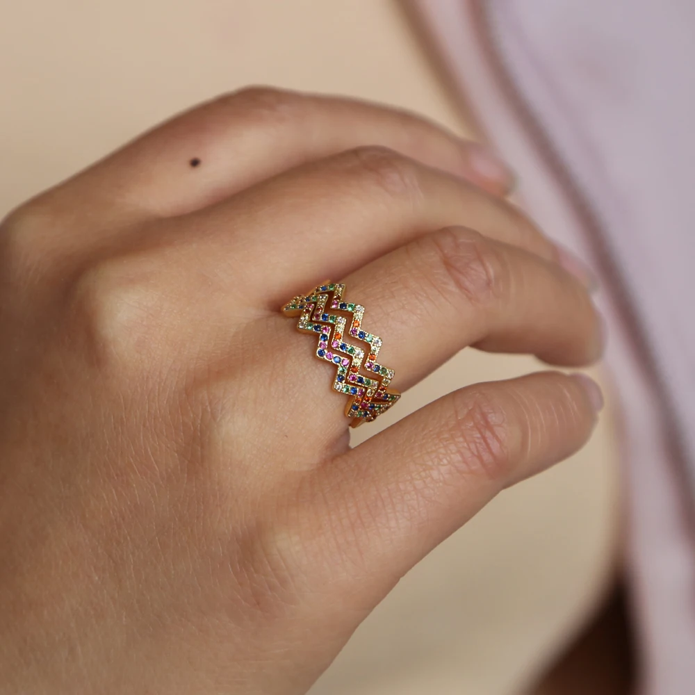 Женское разноцветное кольцо Eternity Band Радужное с фианитами для девушек и женщин на