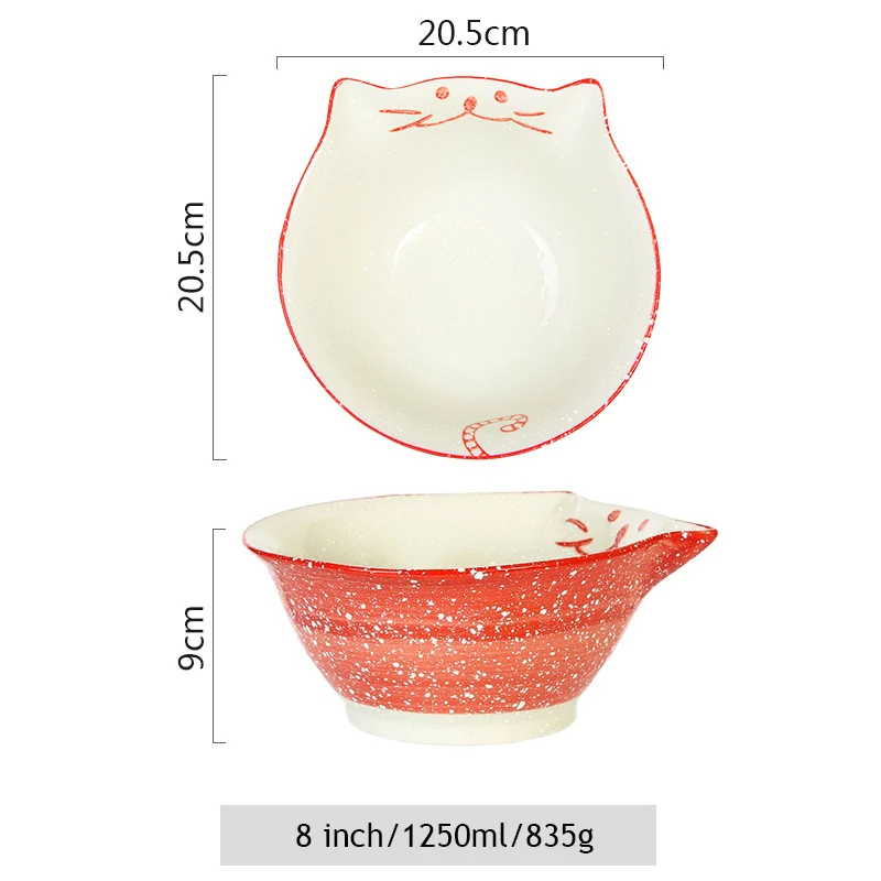 8 inch Red 1 шт. мультяшная Китти керамическая обеденная миска ручная роспись кошка Фарфоровая чашка для риса лапша миска для десерта миска посуда - Цвет: 8 inch Red