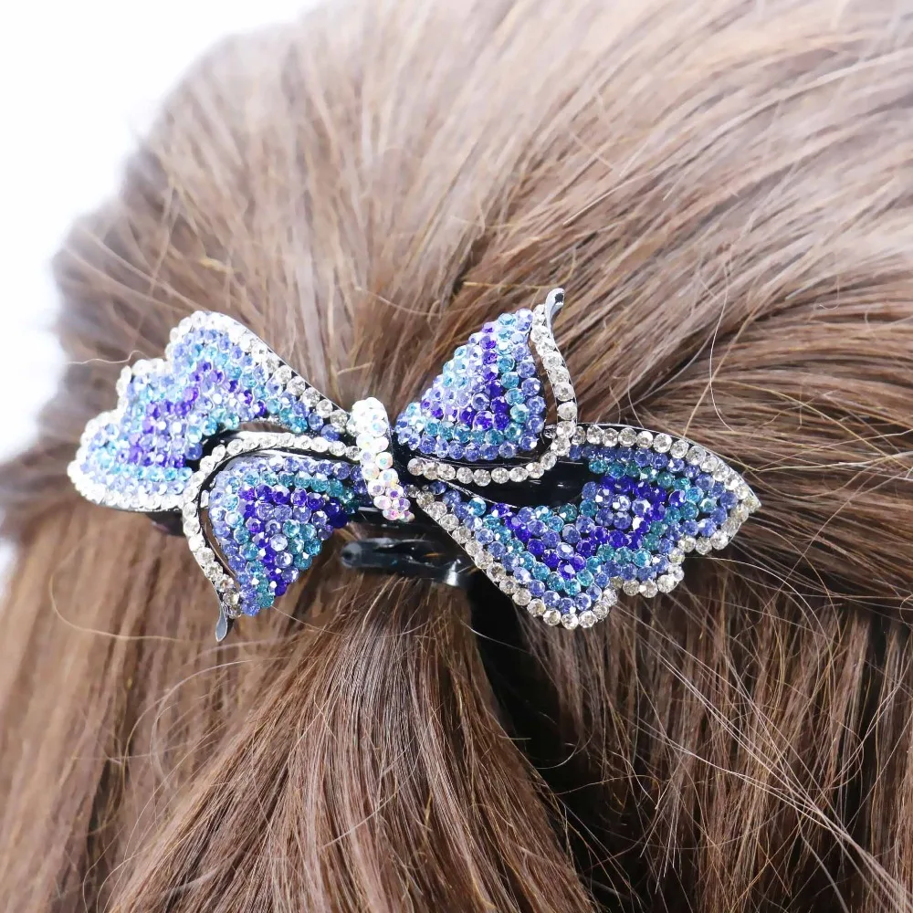 Женская заколка для волос с бантом и кристаллами 33 х87 мм|hairpin hair|hair accessories crystalcrystal