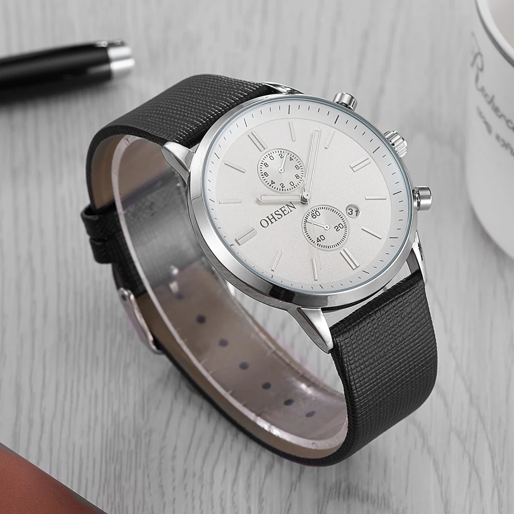 Brand OHSEN Sport Quartz Watch Man Alloy Case White Dial Black Strap Band Analog Display Wristwatch Men Clock relogio / OHS253 | Наручные