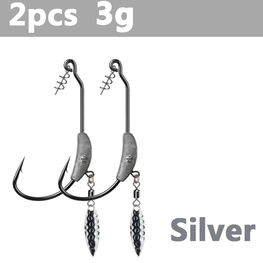 S2-3g-Silver 2 шт. офсетные рыболовные крючки свинцовые взвешенные крюки с ложкой офсетные рыболовные Крючки рыболовные крючки подходят для техасских рыболовных снастей - Цвет: S2-3g-Silver