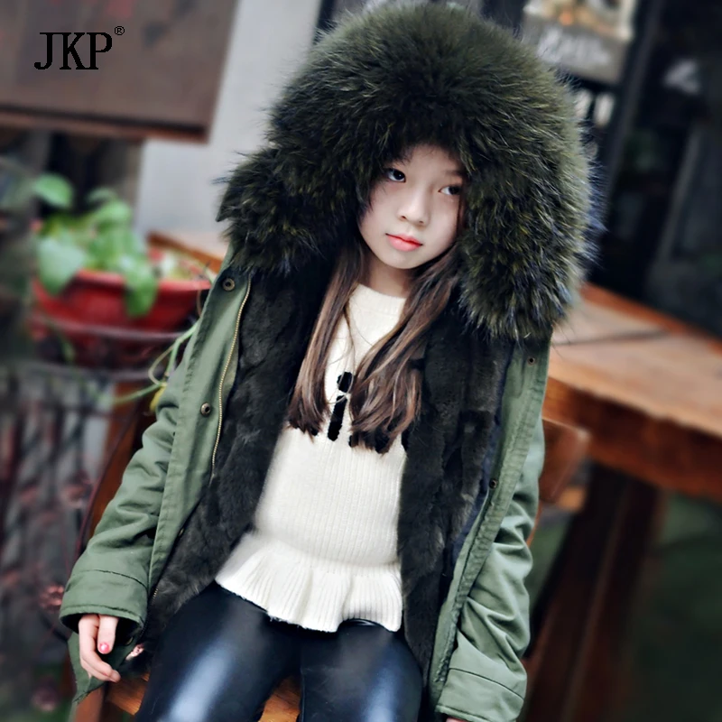2017 на детей цвет: армейский пальто Дети вкладыш настоящая одежда из кроличьего
