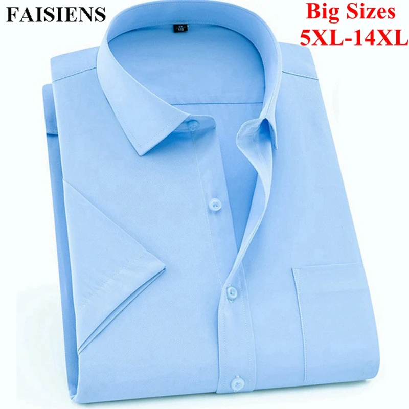FAISIENS Летняя мужская рубашка с коротким рукавом больших размеров 13XL 14XL Однотонная