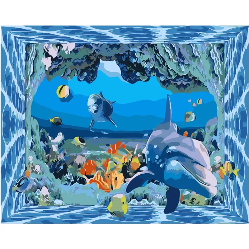 Картина для рисования по номерам на холсте 3d рисунок морской подводной дельфин