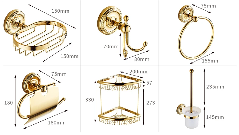 Gold-plated brass carved soap net European bathroom pendant set bathroom creative shower baskets bathroom hardware accessories