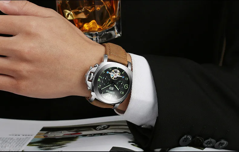 Швейцарские BINGER Мужские автоматические механические часы Tourbillon Роскошные модные брендовые мужские многофункциональные часы из натуральной кожи