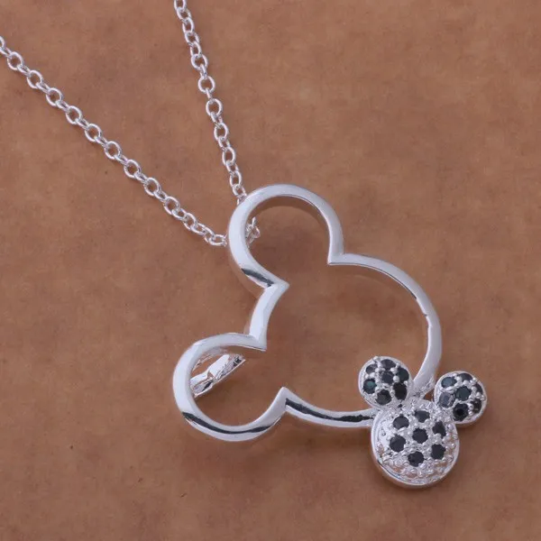 fashion silver Mouse pendant necklace with crystal cute birthday gift for girls classic jewelry factory price