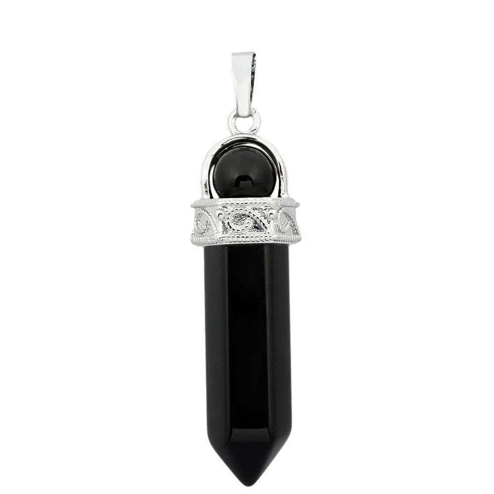 

SUNYIK Black Onyx Hexagonal Pointed Stone Pendant Reiki Energy Healing Crystal Jewelry