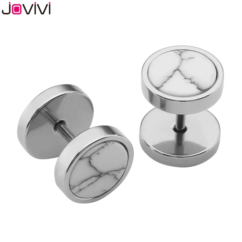 Jovivi, новинка, для мужчин и женщин, нержавеющая сталь+ натуральные камни, штанга, серьги-гвоздики, ювелирное изделие, обманщик, обманщик, иллюзия, беруши