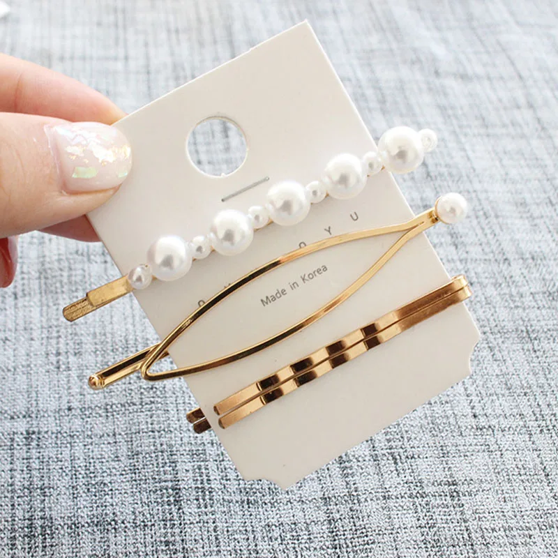 3 шт./компл. минималистичные изящные заколки для волос с жемчугом и треугольным