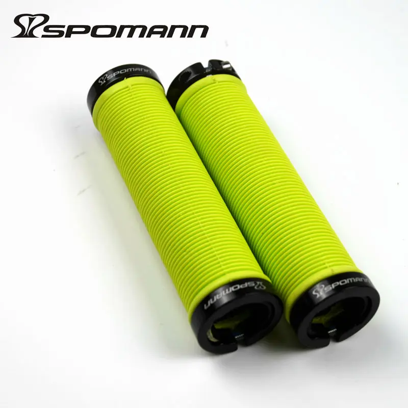 Green SPOMANN велосипедные ручки высокого качества MTB Дорожный велосипед руль с замочком противоскользящая ручка алюминиевый сплав+ резина 5 цветов - Цвет: Green