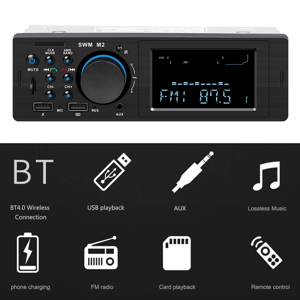 Автомагнитола SWM M2 с Bluetooth FM-радио 60 Вт mp3-плеер USB TF-карта 3 5 мм AUX громкая связь