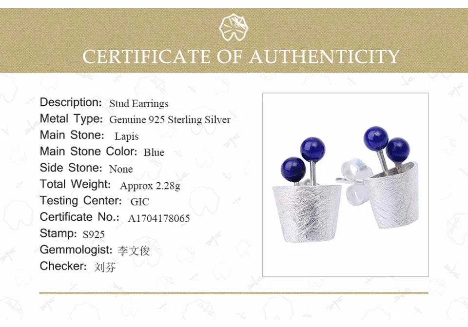 Lotus весело Настоящее стерлингового серебра 925 Природных Ляпис ручной работы Fine Jewelry завод фруктов серьги стержня для женщин brincos