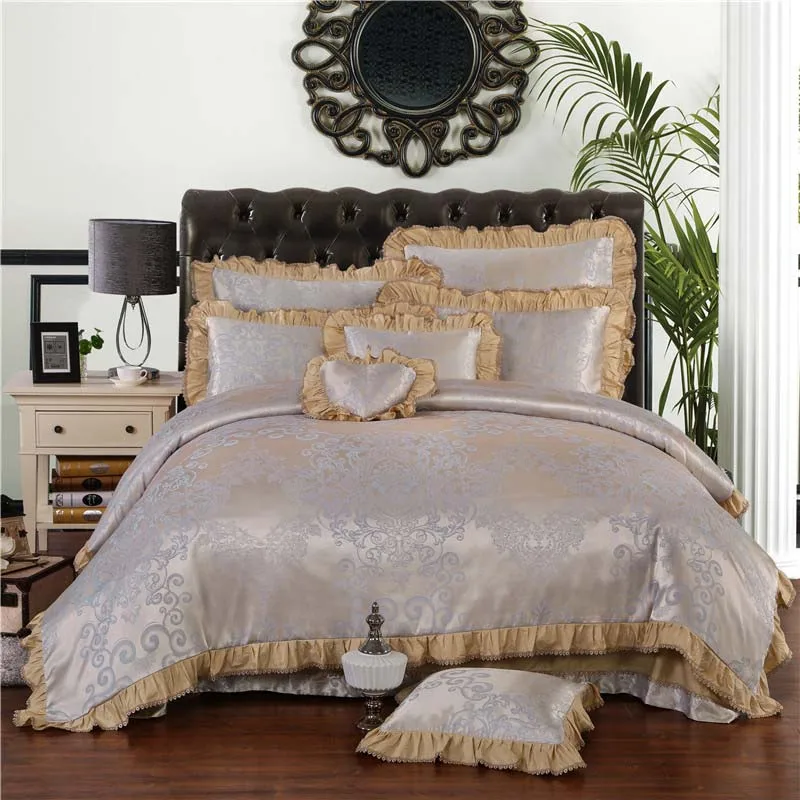 Комплект постельного белья из шелка и жаккарда с кружевом вышивкой|duvet cover|king
