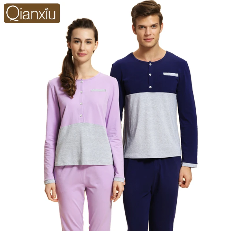 2020 Spring Women casual Patchwork Pajama sets Female Modal cotton Sleepwear suit Long sleeve t shirt + pants Plus size | Женская одежда