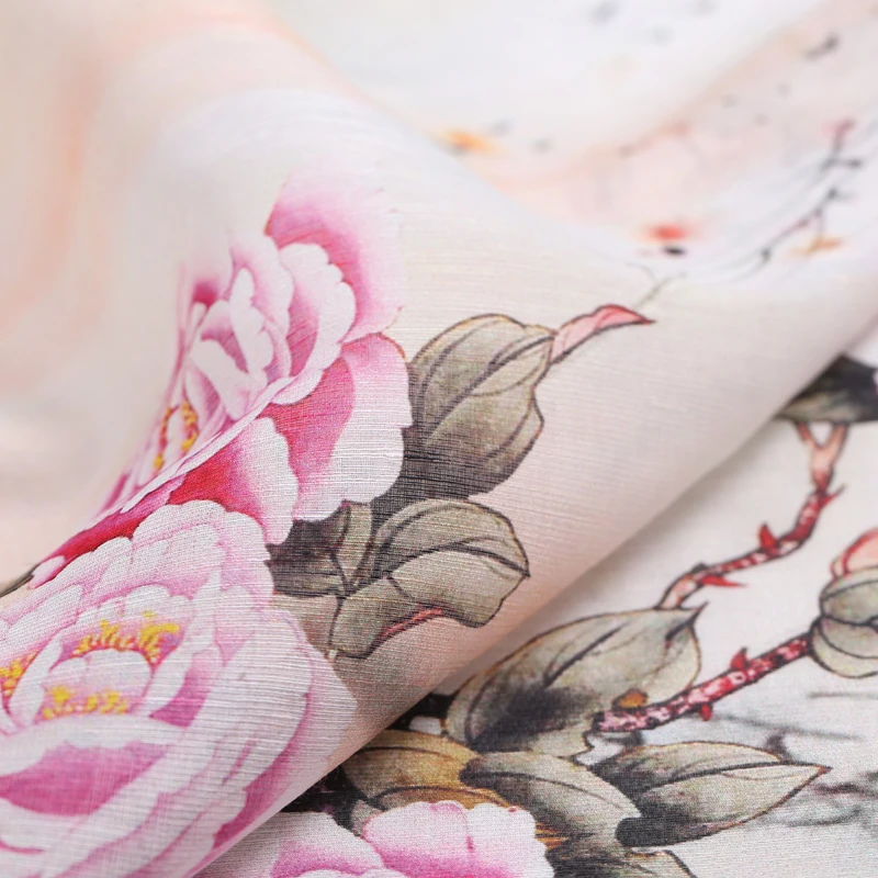 Широкий цифровая печать шелк льняной ткани Cheongsam шелковой для платья дышащий