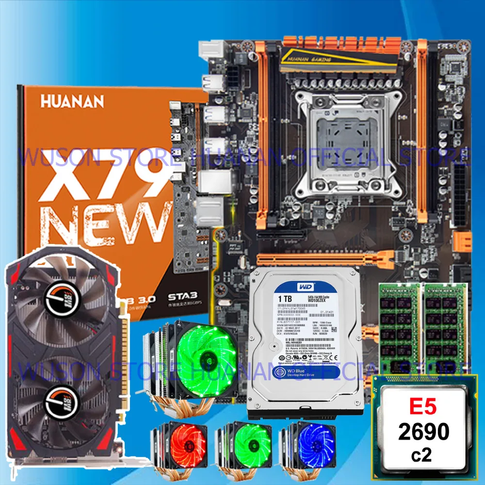 Материнская плата huanan Zhi deluxe X79 с разъемом M.2 NVMe cpu Xeon E5 2690 ram 16G(2*8G) 1 ТБ 3,5 'SATA HDD видеокарта GTX750Ti 2GD5