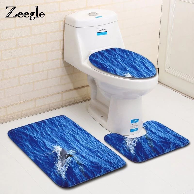 Zeegle 3 шт Sea World Ванная комната коврик набор фланель коврики мягкое сиденье для