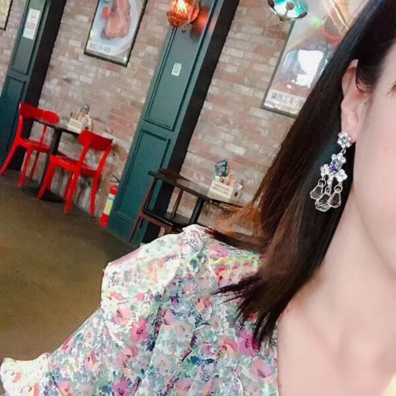 MENGJIQIAO Новые корейские элегантные Винтажные висячие серьги в форме капли с кристаллами для женщин девушек вечерние Стразы ювелирные изделия