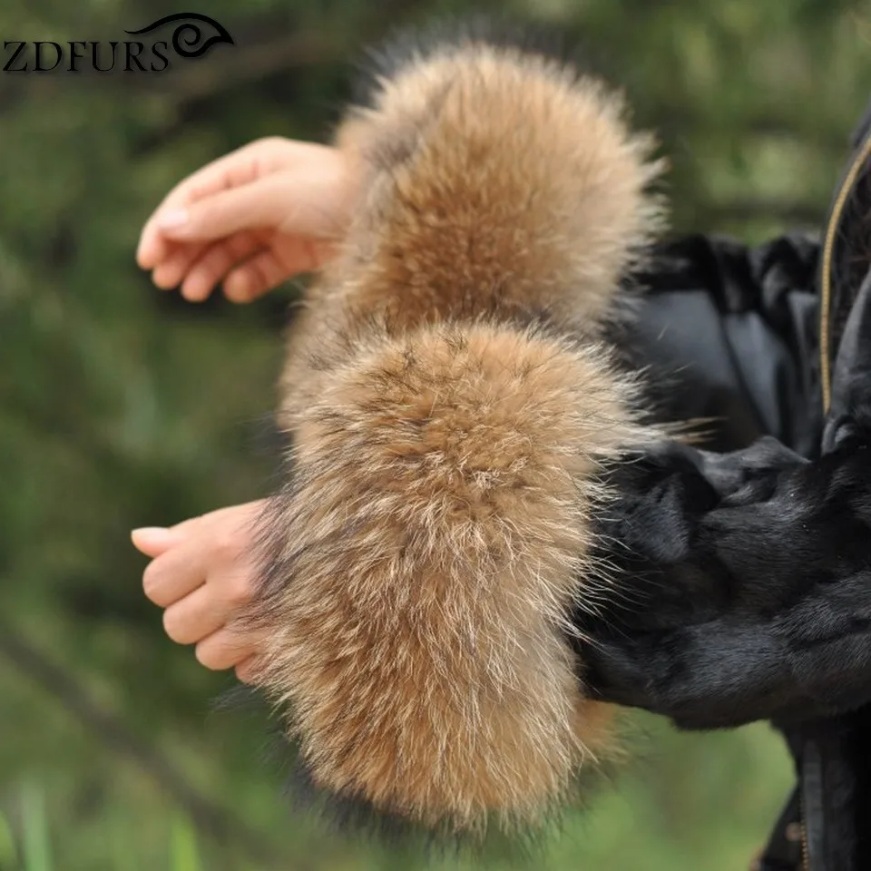 ZDFURS* зимнее женское пальто манжета модные меховые аксессуары браслет из натурального меха енота манжеты ZDC-163009 - Цвет: Natural color