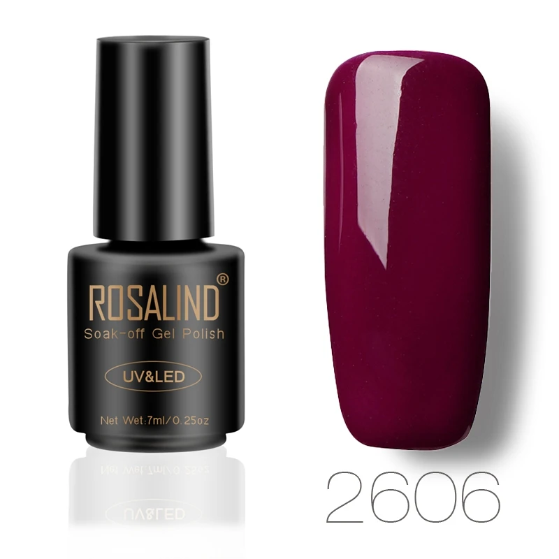 2606 ROSALIND 7 мл, флакон, черный цвет, чистый цвет, набор для полировки ногтей, лак, УФ светодиодный, впитывающий Полупостоянный лак для ногтей - Цвет: 2606