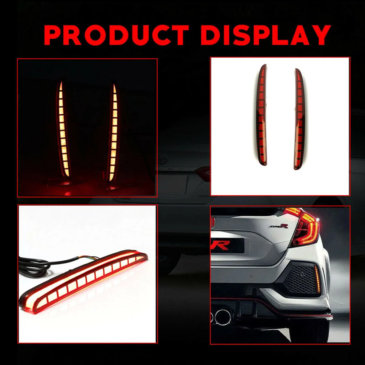 2pcs Car Lights LED Reflector Lamp Rear Fog Lamp Bumper Brake Light for Honda for Civic Type R Hatchback