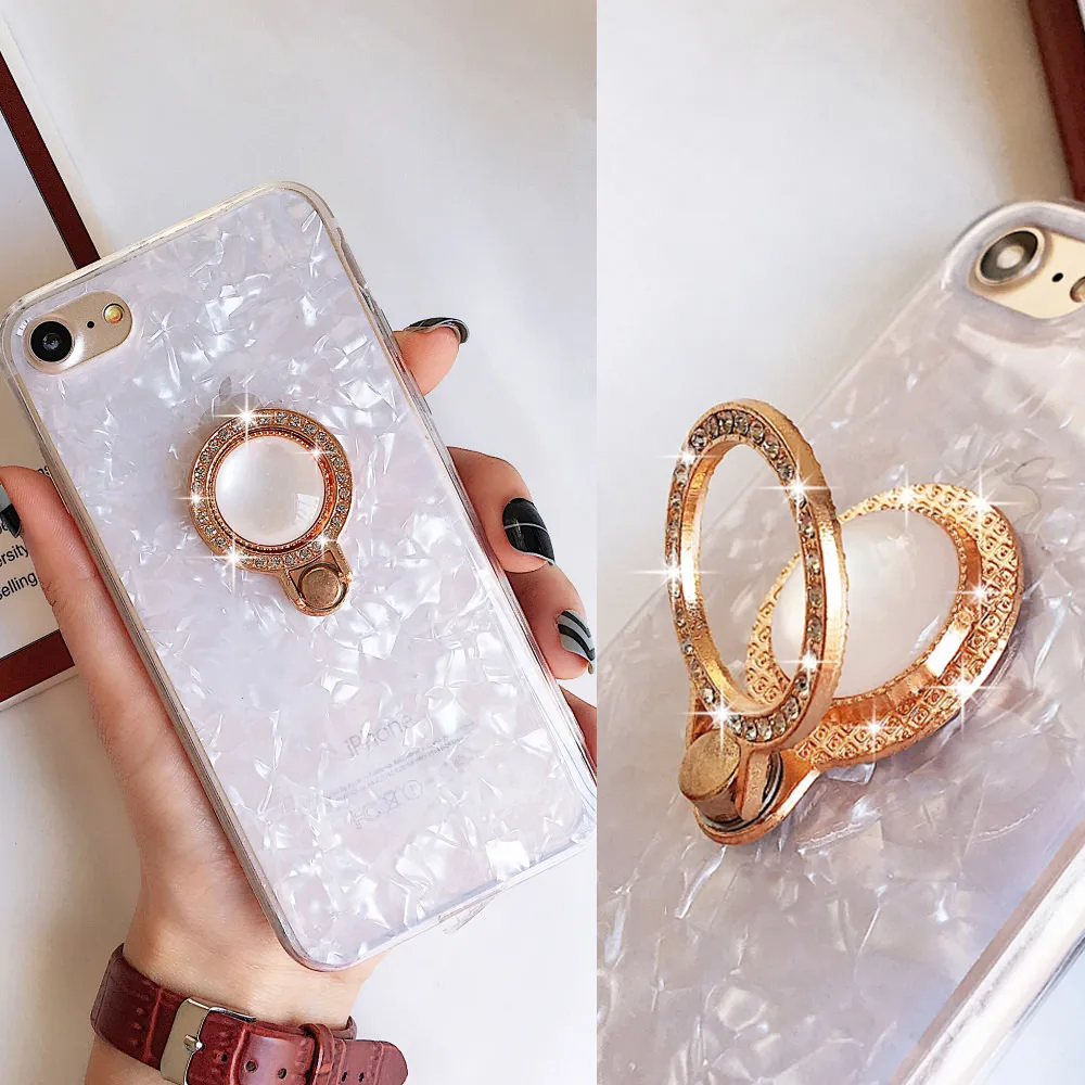 L-FADNUT Diamond Finger Ring Holder Case For iPhone X Xs stylish Bumper 6 6S 7 8 Plus Luxury Lovely Shockproof Cover |