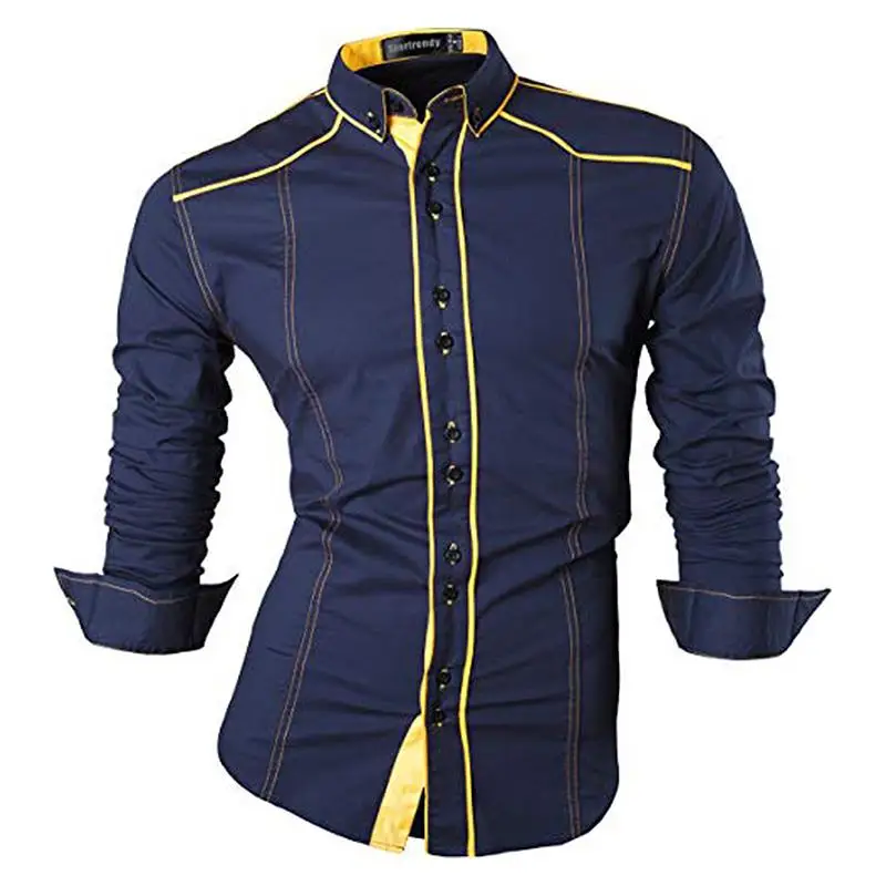 JZS067-Navy Sportrendy, мужские рубашки, повседневные, модные, с длинным рукавом, облегающие, стильные, с принтом черепа, татуировки, JZS047 - Цвет: JZS067-Navy