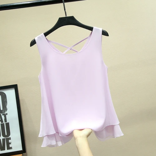 Light purple Модная брендовая женская блузка без рукавов, летняя шифоновая рубашка с круглым вырезом, Повседневная блуза размера плюс 4XL, свободные женские топы - Цвет: Light purple