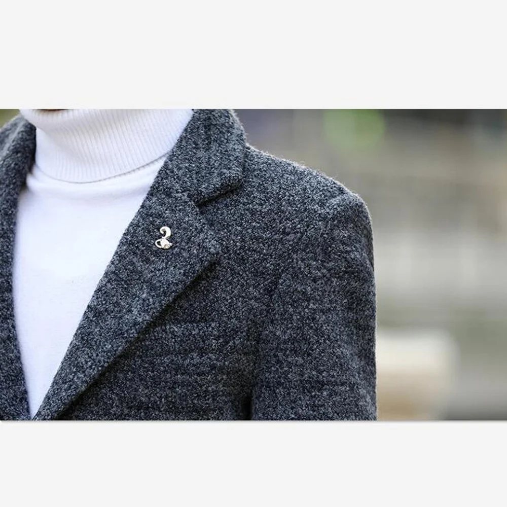 

Good Quality Men Formal Wear Business Casual Medium-Long Woolen Coats New Male Solid Color Winter Outwear Thick Warm Jackets