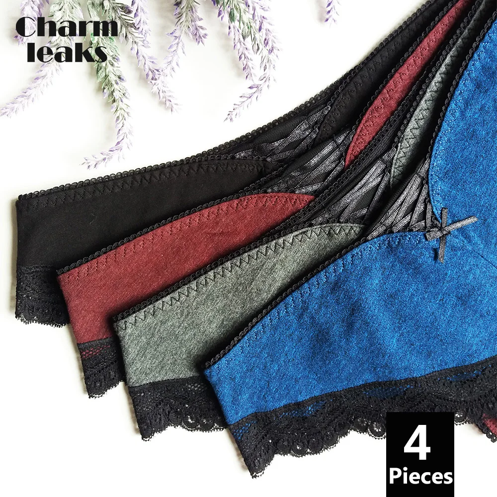 

Charmleaks Women's Thong Lace Underwear Sexy Panties V String Panties Tanga Briefs Cotton 4 Pack Hot Sale Bottom Underwear